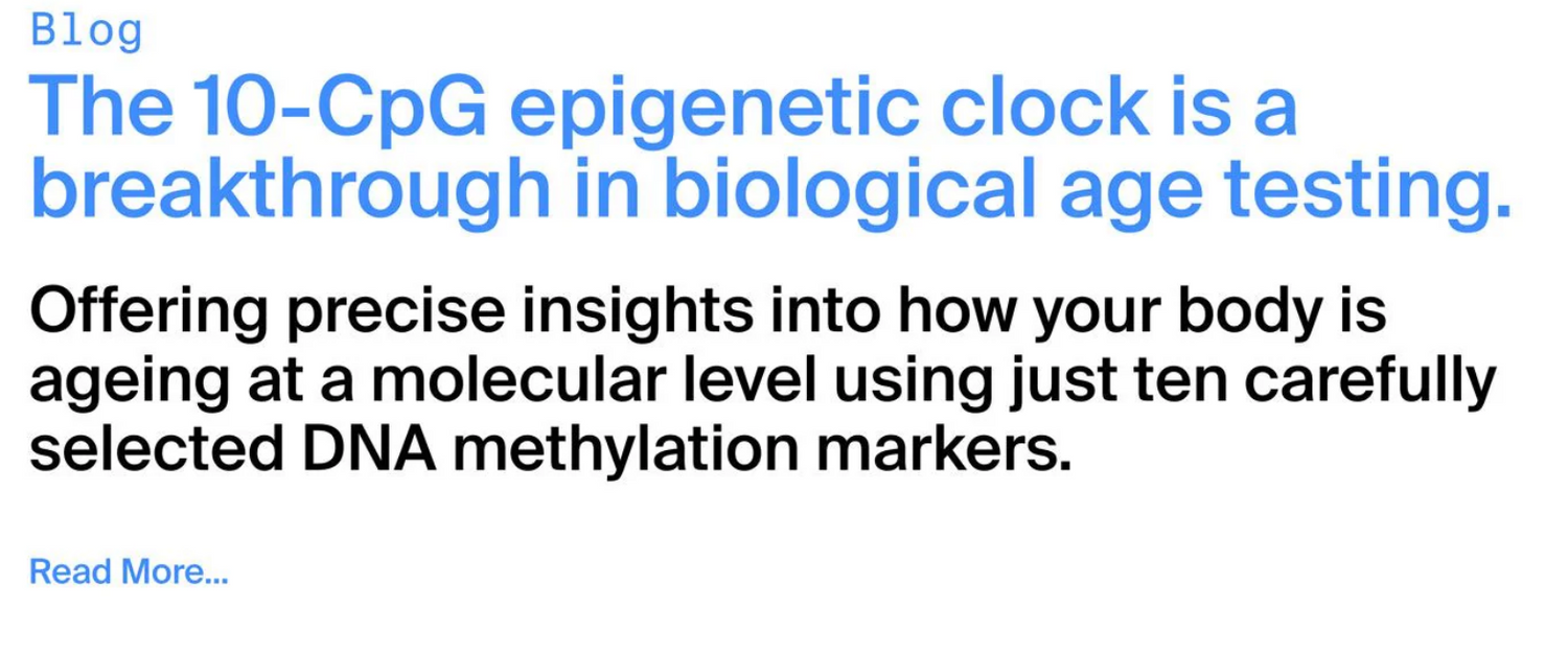 The 10-CpG epigenetic clock is a breakthrough in biological age testing.